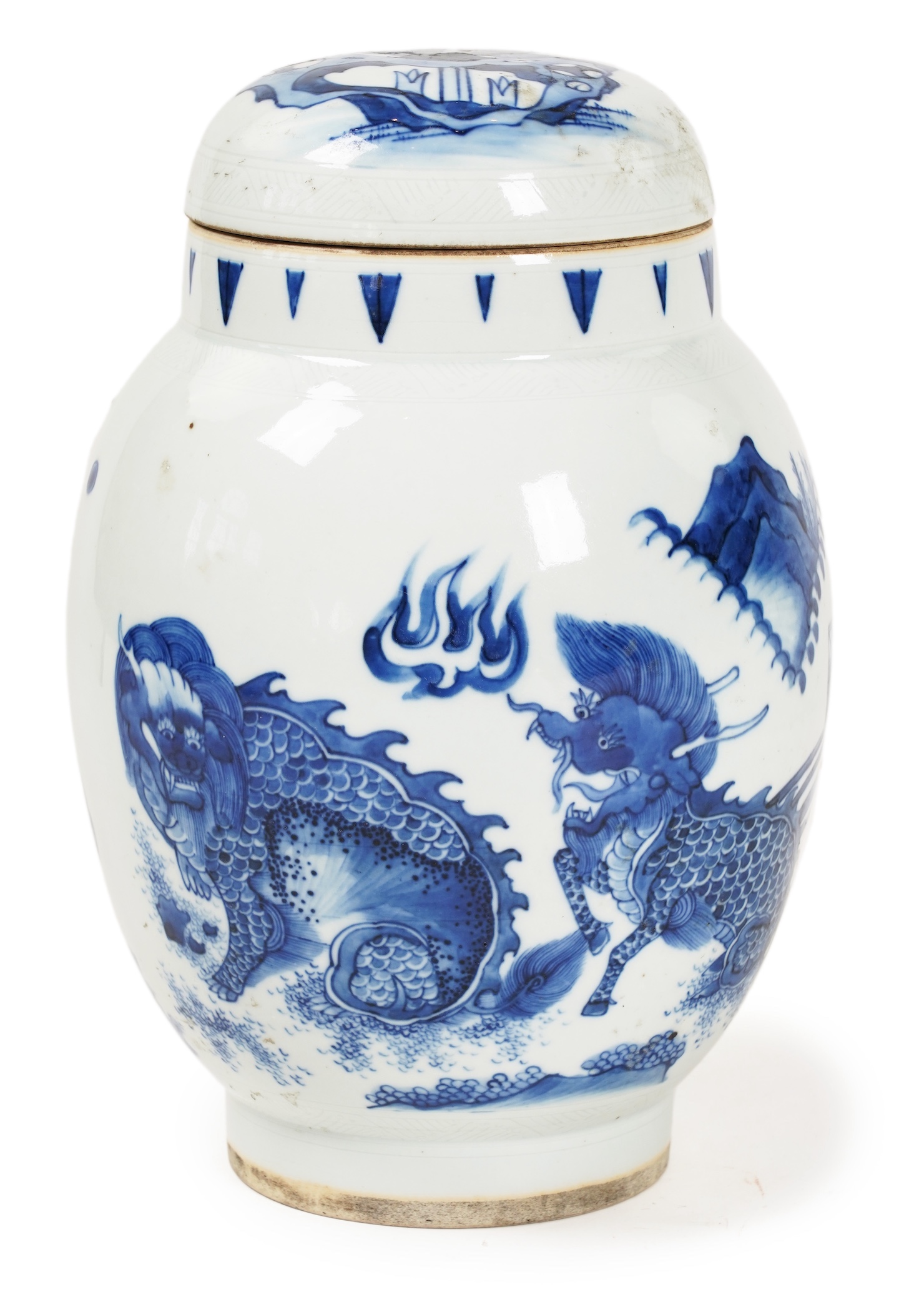 A Chinese blue and white ‘mythical beasts’ jar and cover, possibly Chongzhen period (1627-1644)